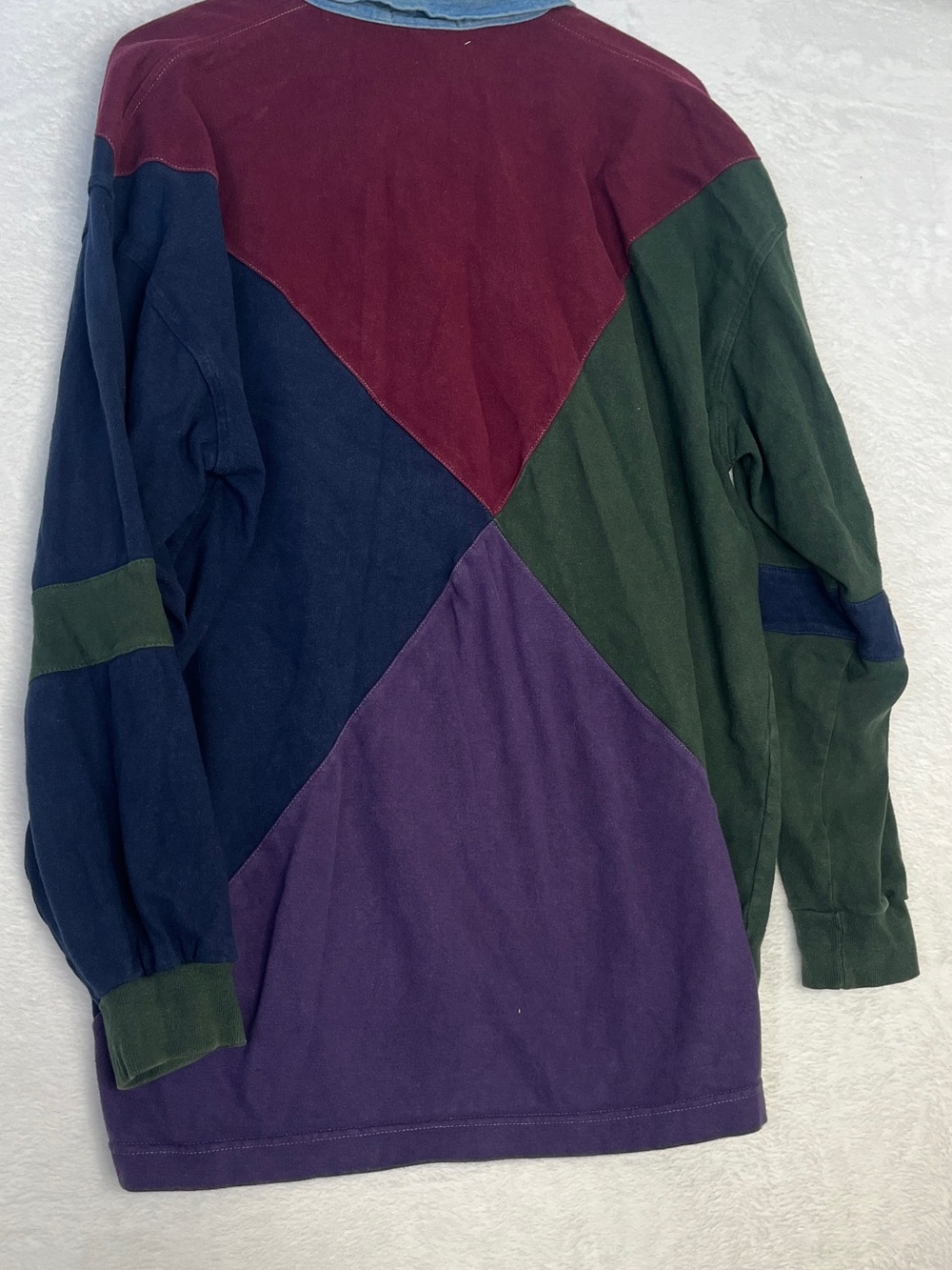 VTG White Mountain Traders Harlequin Multicolor Rugby Denim PoloShirt sz L 90s - Picture 6 of 11